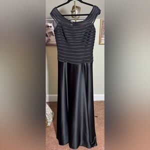 EUC JS Collections Banded Semi Sheer Bodice and Satin Skirt Black Maxi Dress